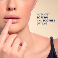 A finger lightly touches the mouth beside text