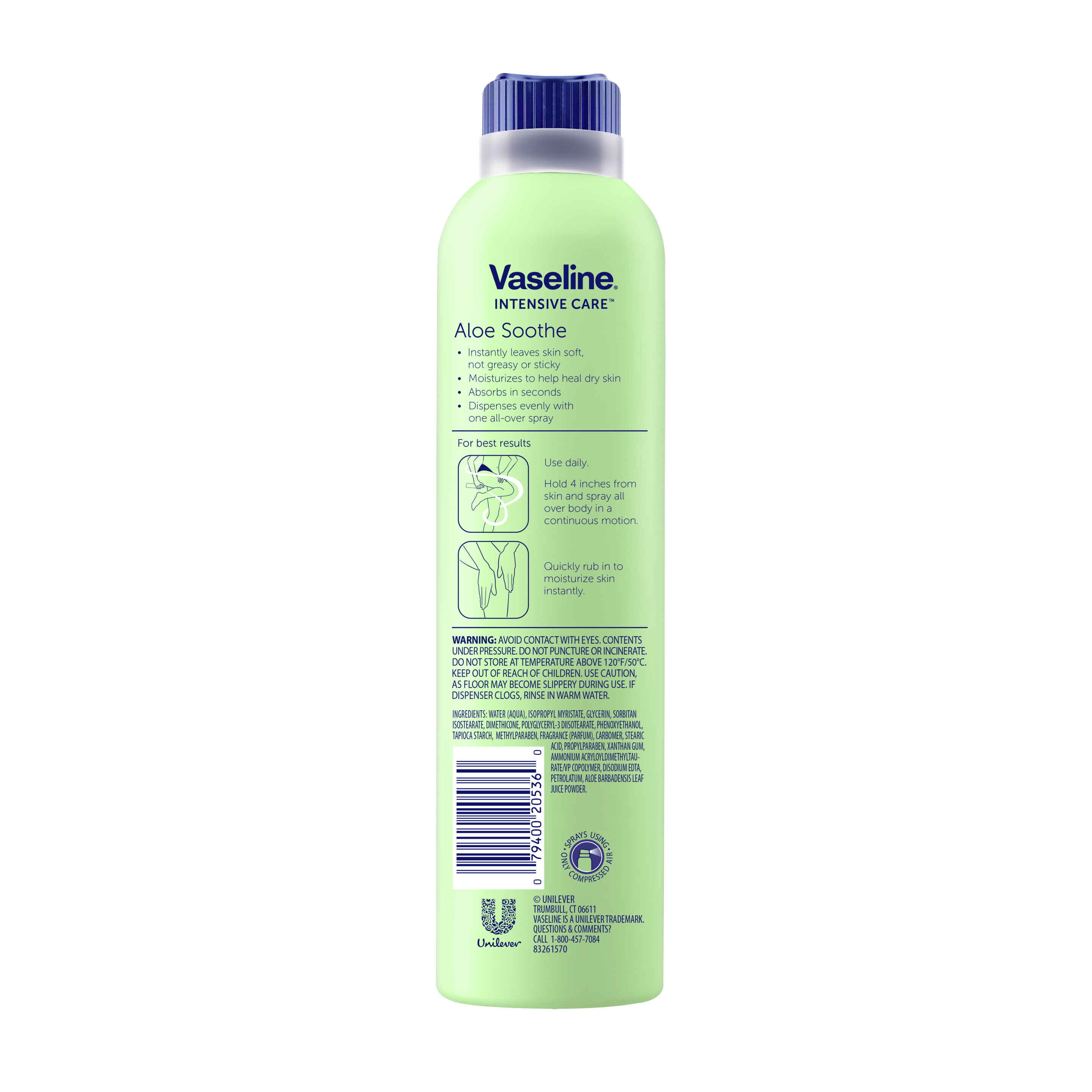 Vaseline® Intensive Care™ Aloe Soothe Spray back of pack