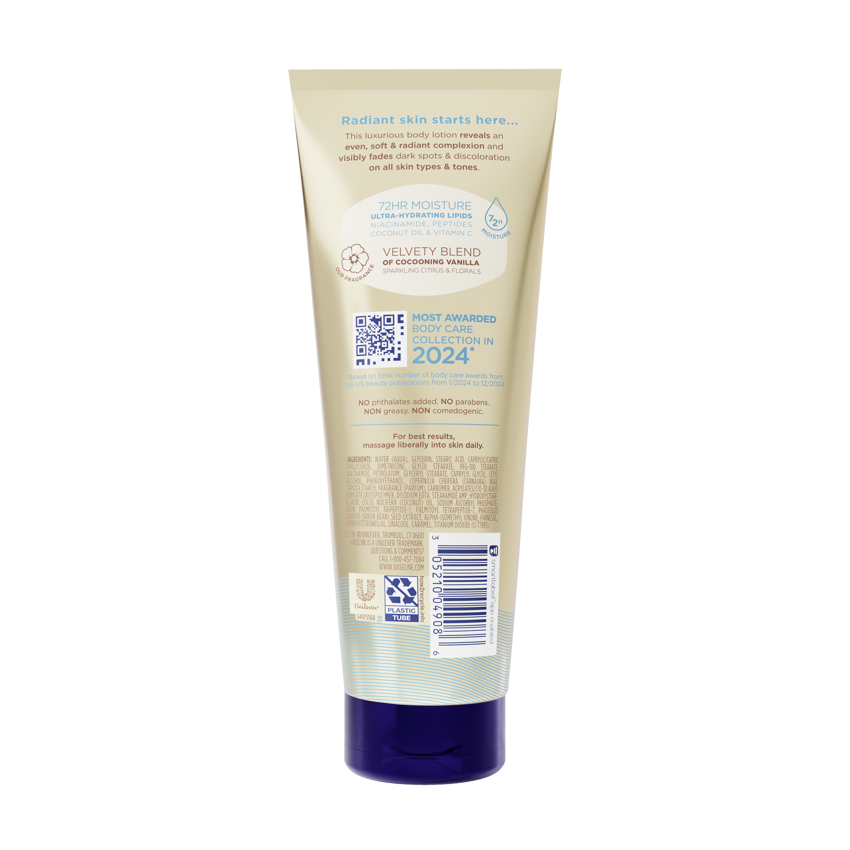 Vaseline® Radiant X Even Tone Nourishing Body Lotion Back of Pack