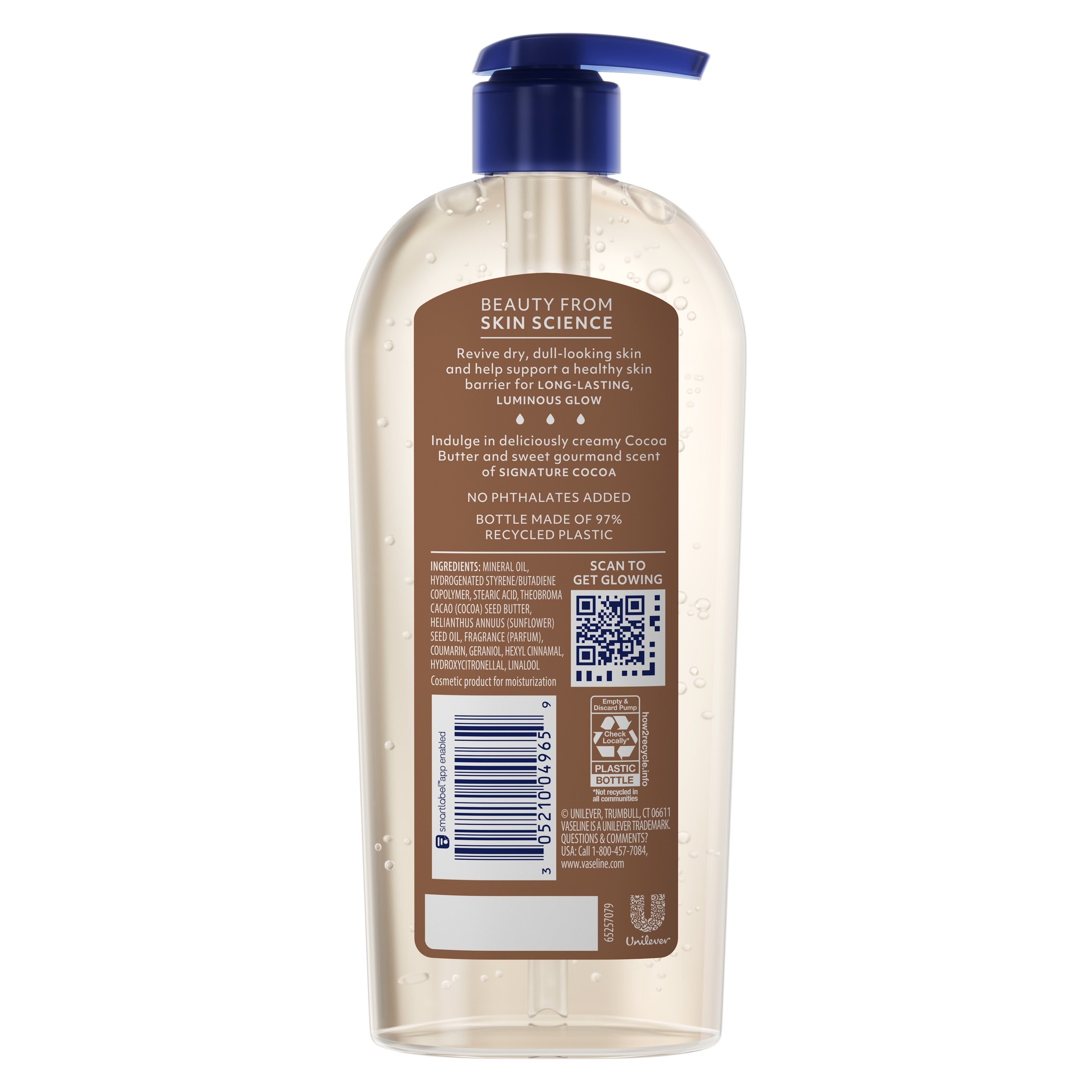 Vaseline® Intensive Care™ Cocoa Radiant Gel Oil back of pack