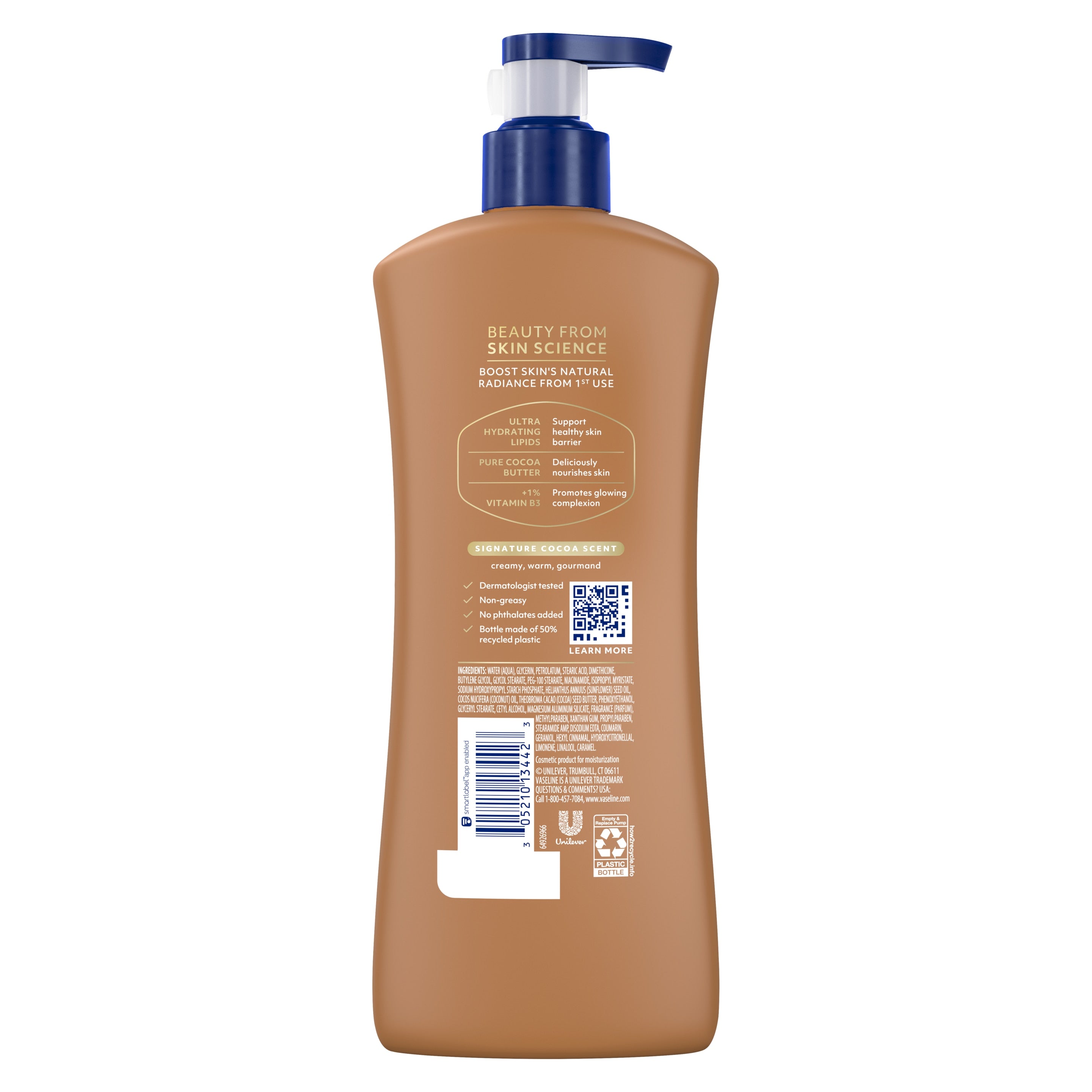 Vaseline® Intensive Care™ Cocoa Radiant Lotion back of pack