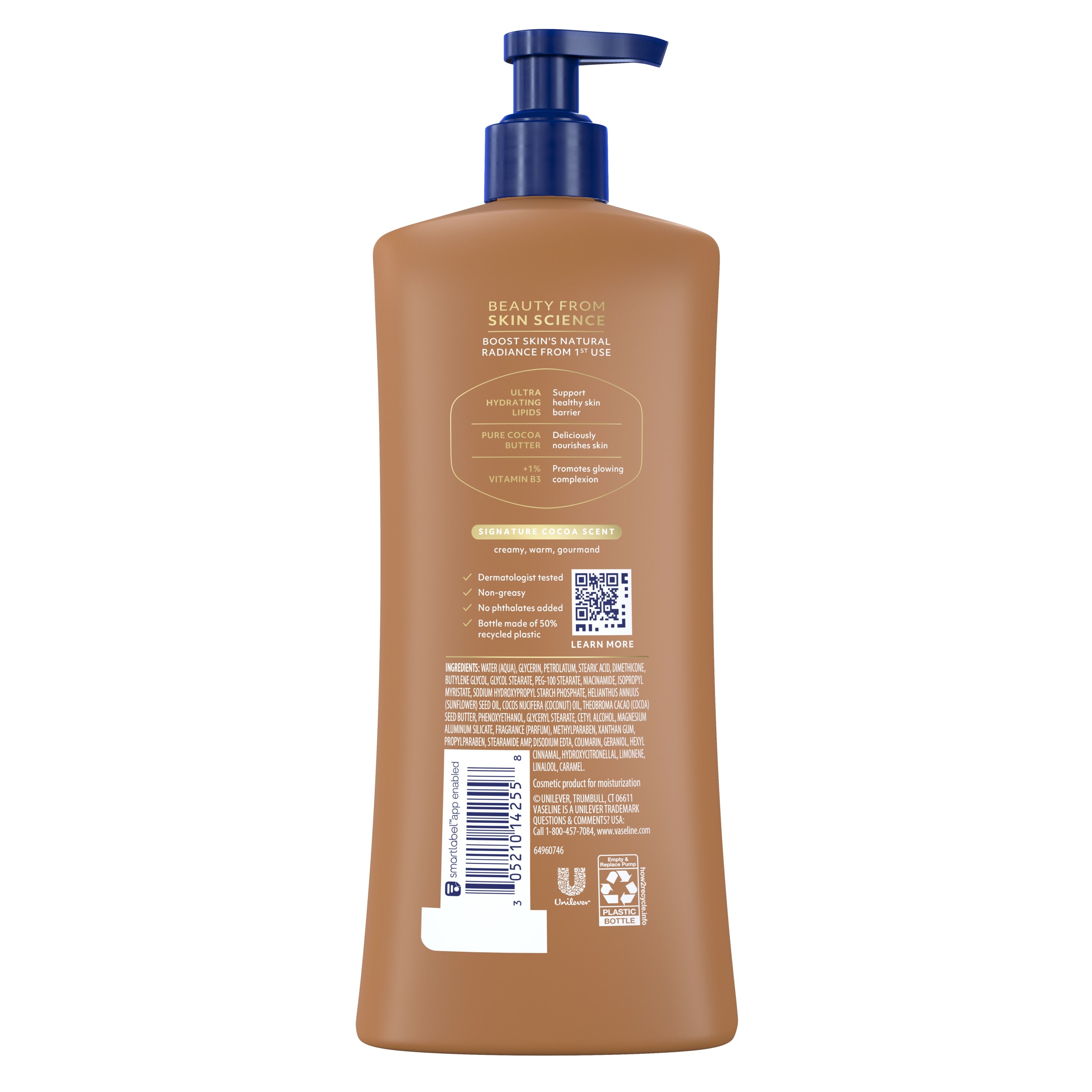 Vaseline® Intensive Care™ Cocoa Radiant Lotion back of pack
