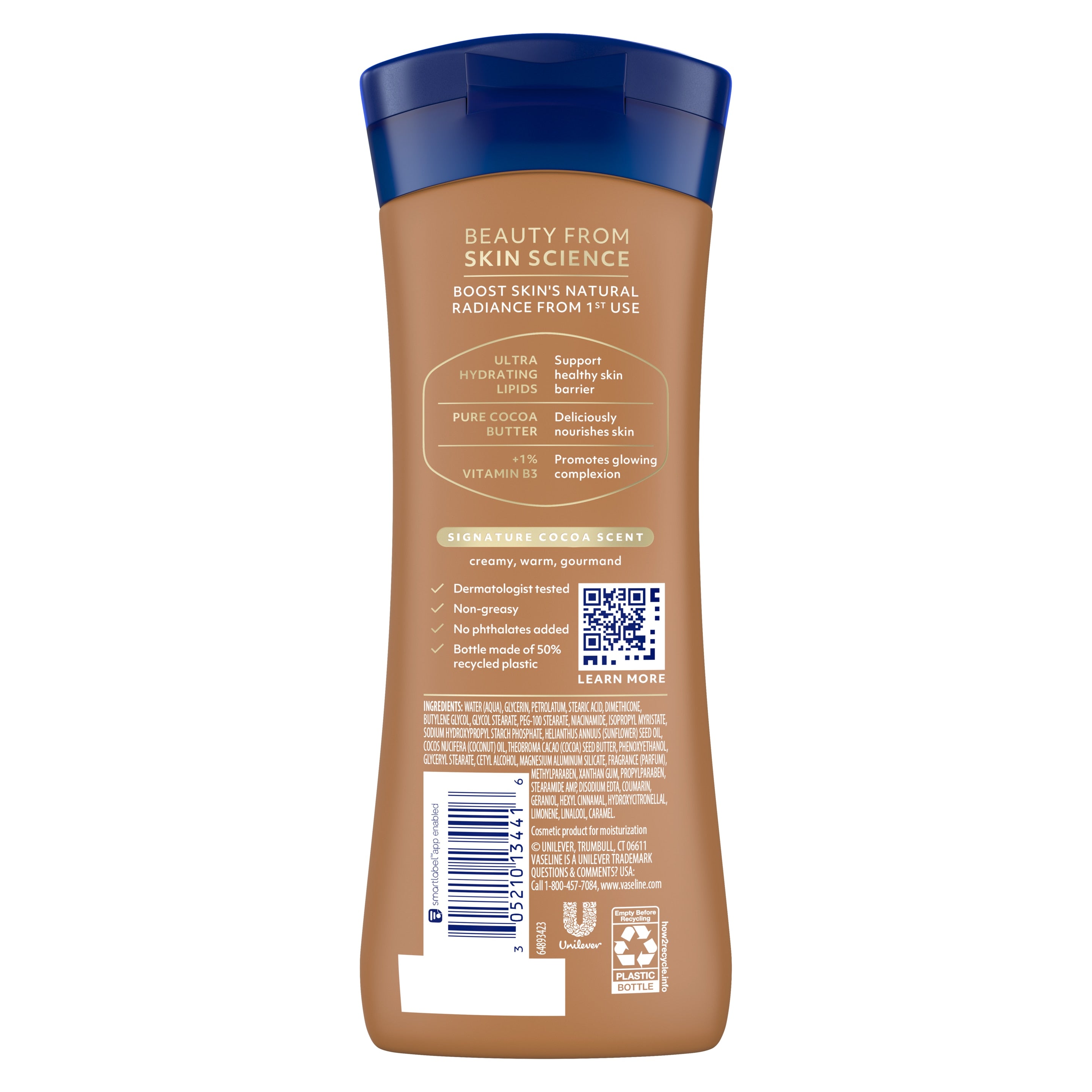 Vaseline® Intensive Care™ Cocoa Radiant Lotion back of pack