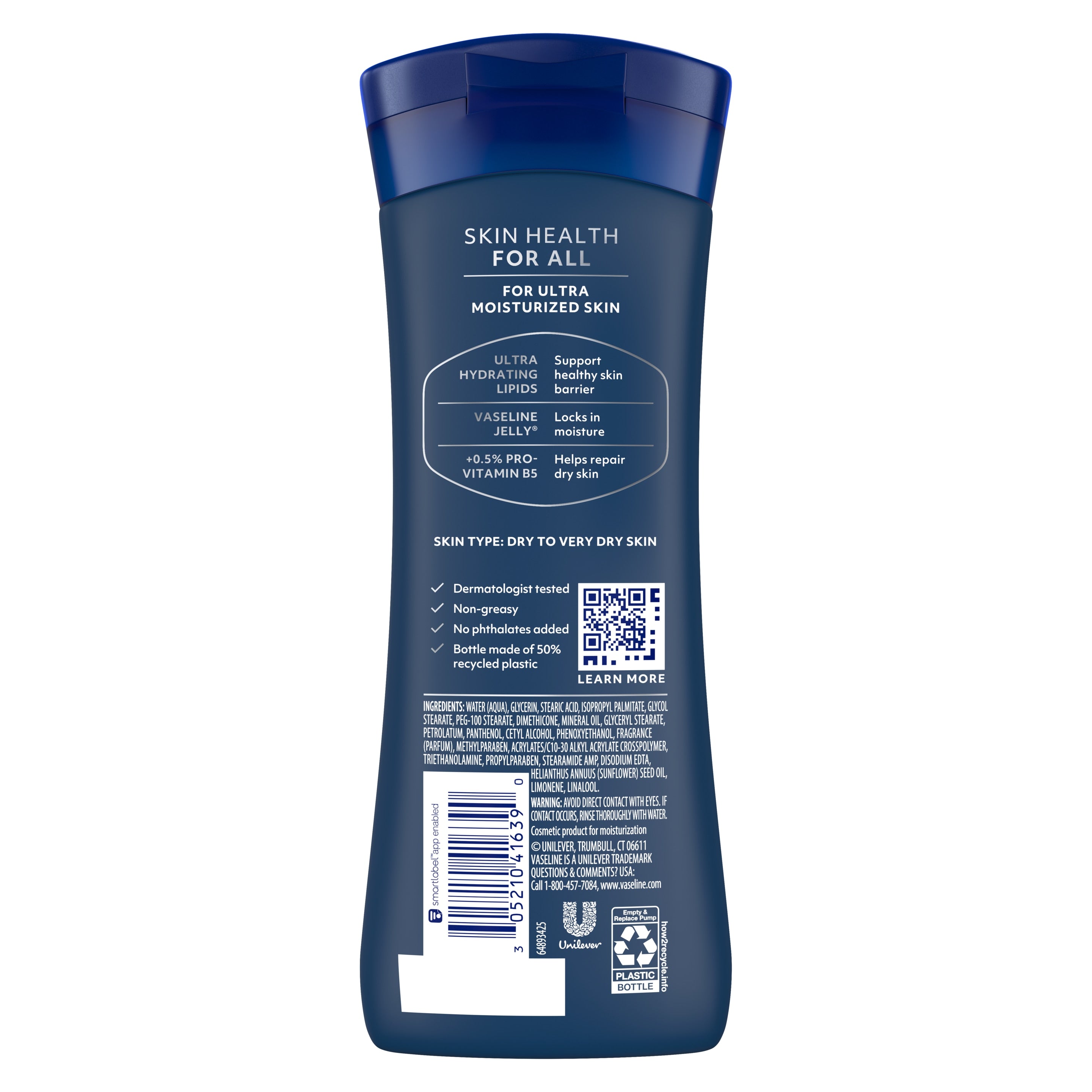 Vaseline® Men Healing Moisture Extra Strength Lotion back of pack
