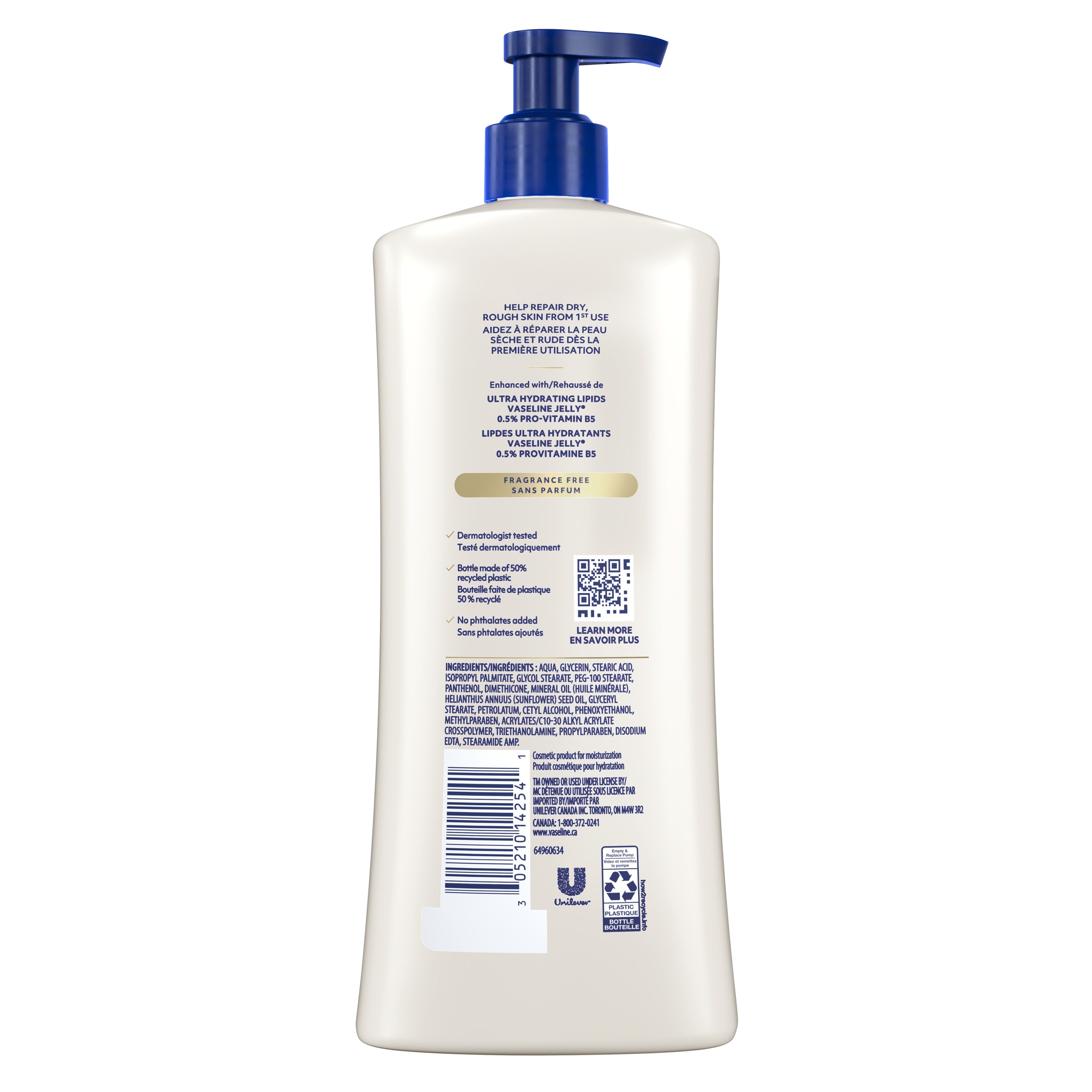 Vaseline® Intensive Care™ Advanced Repair Unscented Lotion back of pack