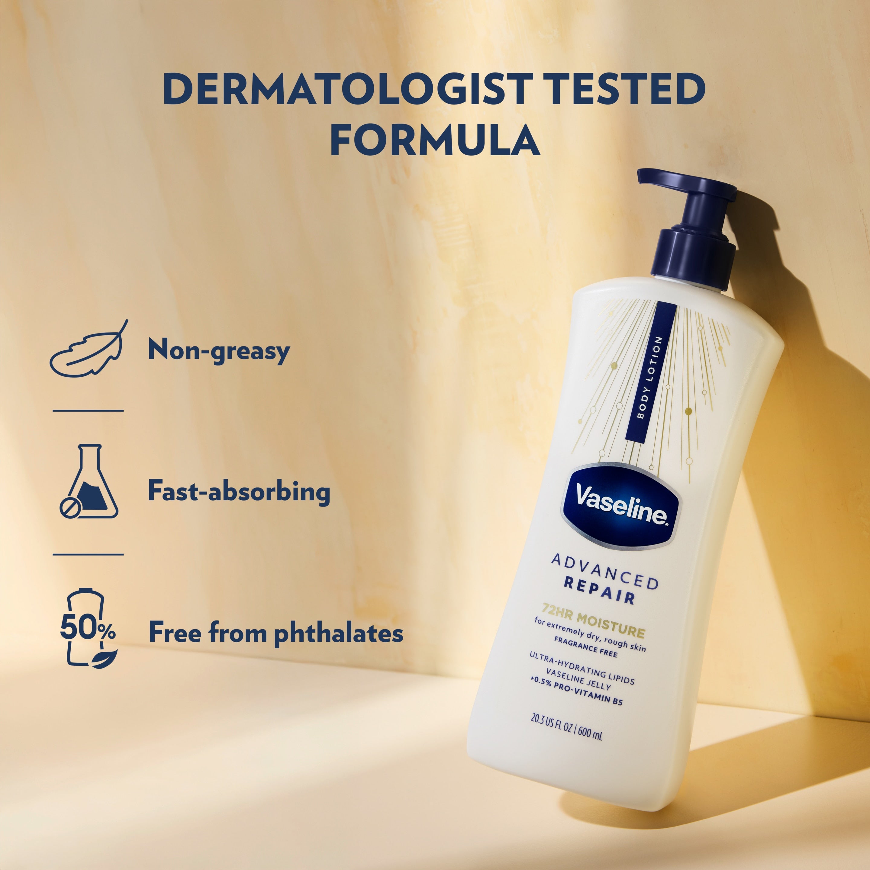 Woman applying Vaseline Advanced Repair Unscented Body Lotion