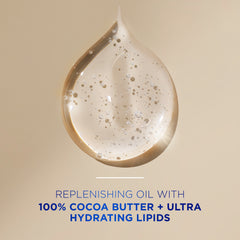 A large droplet of Vaseline Cocoa Radiant gel oil is shown above text