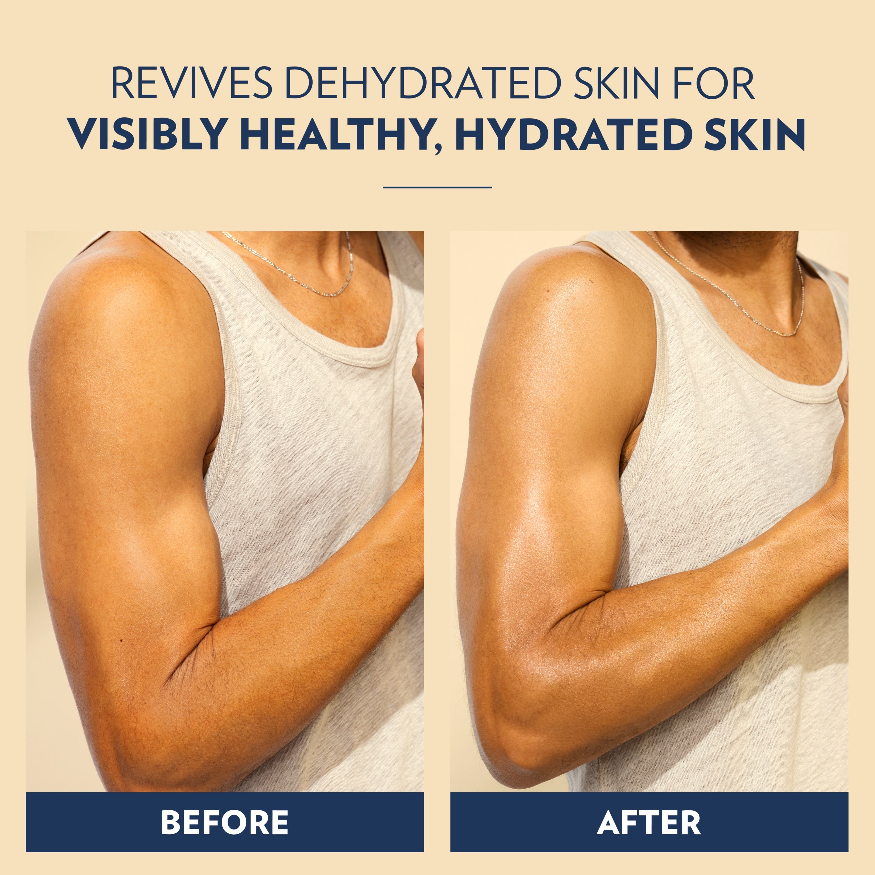 A side‑by‑side comparison of an arm before and after using Vaseline Men Fast Absorbing Lotion