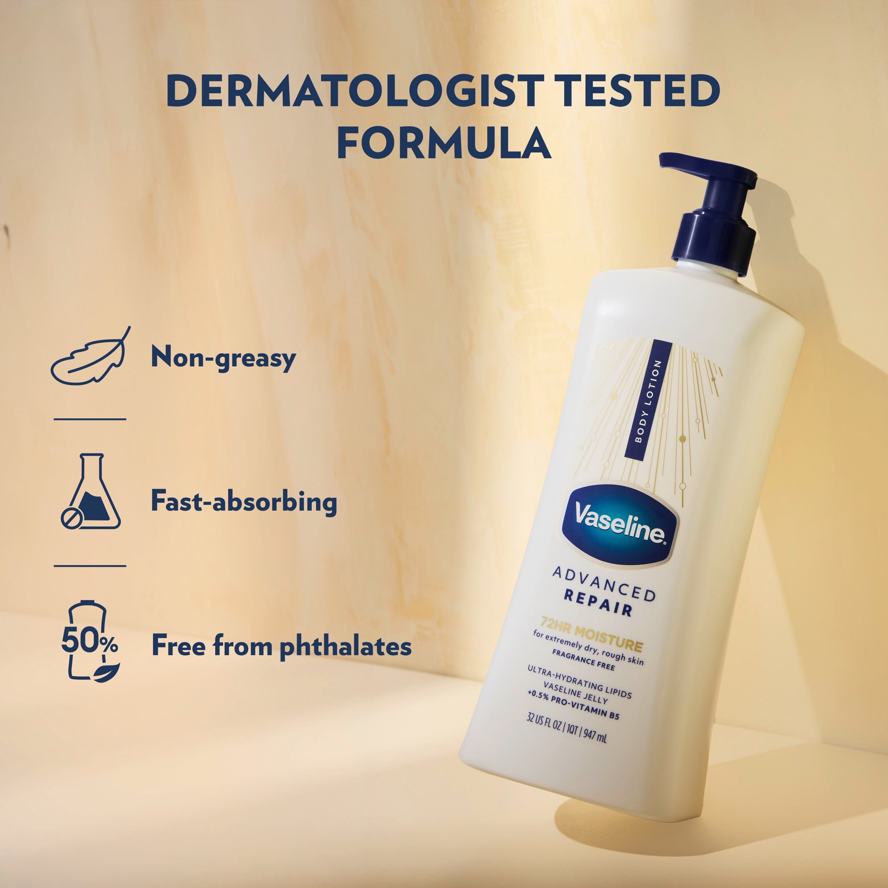 Woman applying Vaseline Advanced Repair Unscented Body Lotion