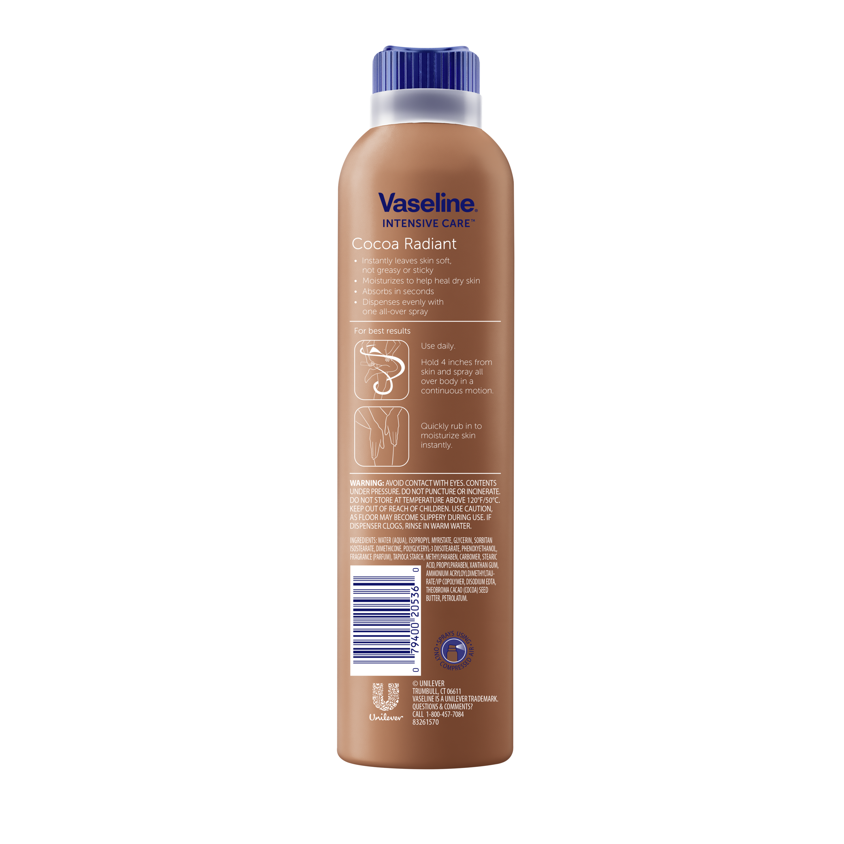 Vaseline® Intensive Care™ Cocoa Radiant Spray back of pack